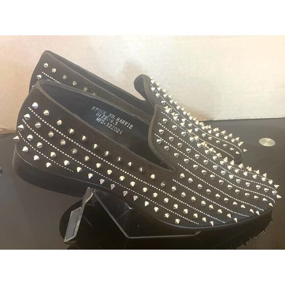 AM Exclusive Black With Silver Rhinestones & Spikes Slip-on Red Bottom Size 9.5M - Picture 5 of 12